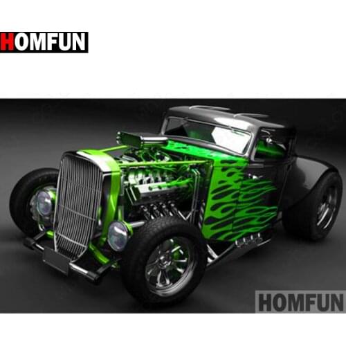 HOMFUN Full Square/Round Drill 5D DIY Diamond Painting "Green car" 3D Embroidery Cross Stitch 5D Home Decor A15184