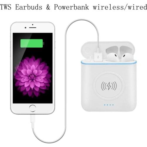 TWS 3 In 1 Bluetooth Earbuds Earphone with Wireless & Wired Charge Powerbank Headset Wireless Sports Earphone Pk I7S I8X I9S i10