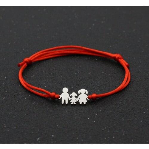 Stainless Steel Charm Bracelets for Family Dad Mom Daughter Simple Adjustable Lucky Red String Women Bracelet Couple Jewelry
