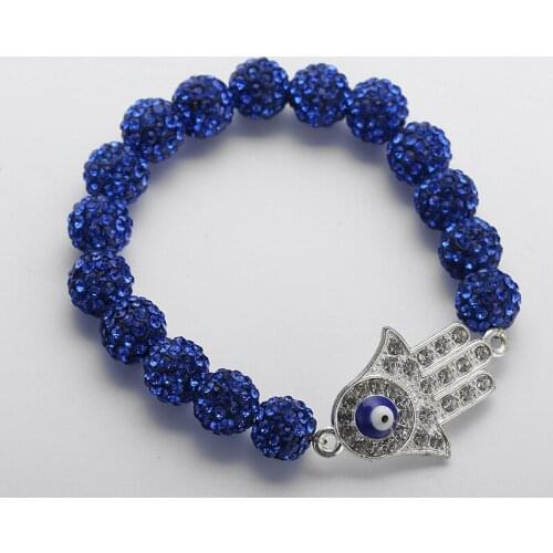 10mm Dark blue pave ball bracelets Disco Balls crystal evil eye hamsa hand Bracelet For Women Jewelry