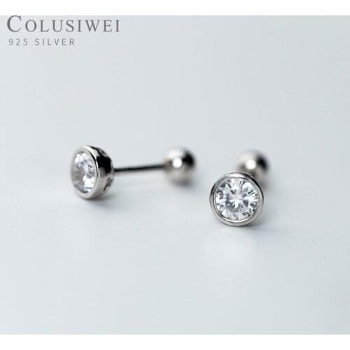 Colusiwei Simple Stylish Stud Earrings for Women Shiny Clear Cubic Zirconia Ear Studs 925 Sterling Silver Fashion Jewelry