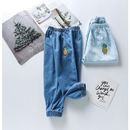 Childrens Summer Jeans Baby Boys Girls Denim Anti Mosquito Pants Kids Cartoon Car Beam Feet Bloomers
