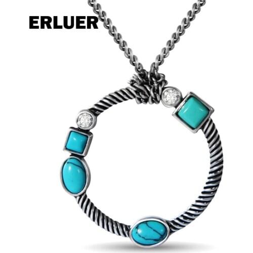 ERLUER Vintage Necklace Jewelry Retro Round Natural Stone Crystal calaite Resin Necklaces & Pendants For Women Girls Gift