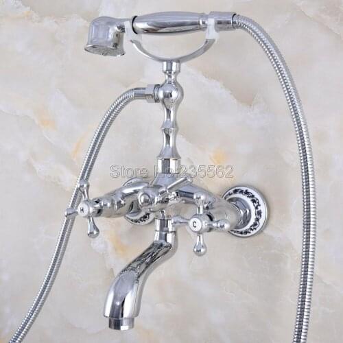 Chrome Brass Bathroom Tub Faucet W/Hand Shower Sprayer Clawfoot Mixer Tap Wall Mounted Ltf814