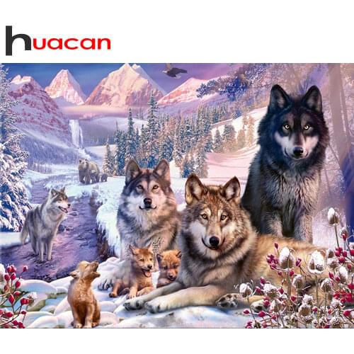 Huacan 5D DIY Diamond Painting Animal Full Square/Round Diamond Embroidery Wolf Home Decoration Gift Kits