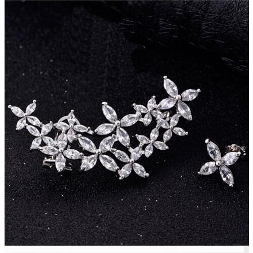 New ! Right and left asymmetric design Cubic Zirconia ear cuff silver colour earring for women high quality CZ fashion jewelry