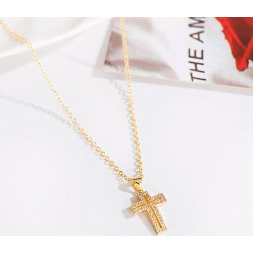 Classic Gold Cross Crystal Pendants Chain Necklaces Fashion Jewelry Shiny Zirconia Choker moon Necklaces Gifts For Women