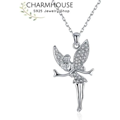 925 Silver Necklaces & Pendant White Gold GP AAA Zirconia Angel Necklace Collier Wedding Bridal Jewelry Accessories Bijoux Gifts