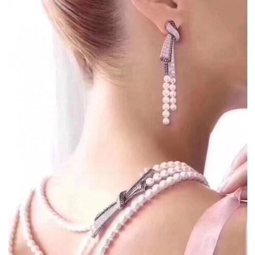 D524 Pearl Set Fine Jewelry About 9-10mm Nature Fresh Water White Pearl Jewelry Sets for Women Presents