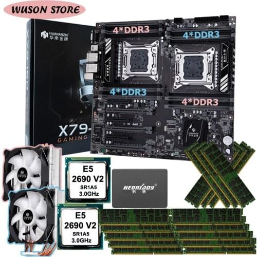 HUANANZHI X79-16D motherboard bundle 960G SATA SSD dual CPU Intel Xeon E5 2690 V2 dual CPU cooler memory 128G(16*8G) 1866 RECC