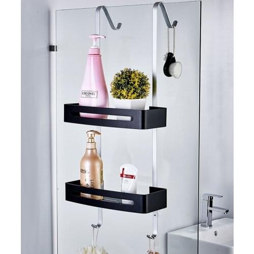 Space Aluminum Backdoor Shelf Wall Hanging Bathroom Accessories Black Corner Shelf Bathroom Storage Rack 2 Layer Hanging Basket