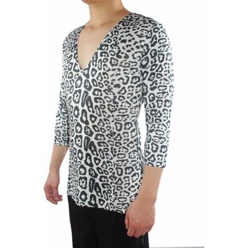 Hot Sell Male Latin Dance Shirts White Leopard Fringe Cotton Tops Wears Men Salsa Ballroom Classical Gypsy Dancing Clothes 7050