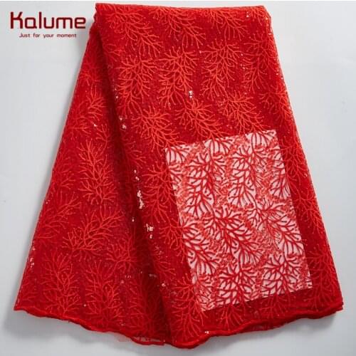 Kalume Fashion African Lace Fabric Sequins Nigerian Milk Silk Lace Fabric For Wedding French Mesh Milk Silk Lace Fabrics F2323