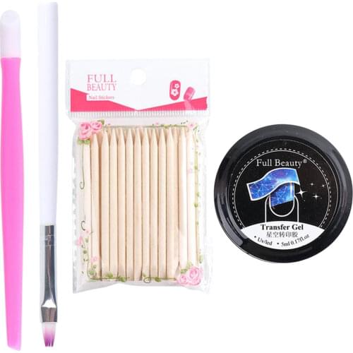 Nail Foil Transfer Gel Set UV Nail Art Glue Gel Pen Wood Sticks DIY Kit