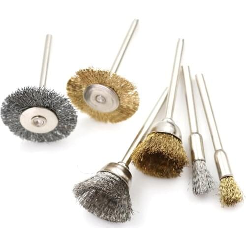 24pcs/set Brass Steel Wheel Dremel Wire Brush Set For Dremel Tools Accessories Burr Abrasive Head Deburring Drill Tools