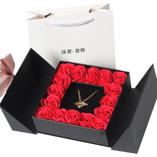 NEW 16 Roses double door Propose Artificial Flowers Saop Flowers Flower Box with necklace For Mothers Day Valentines Day Gifts
