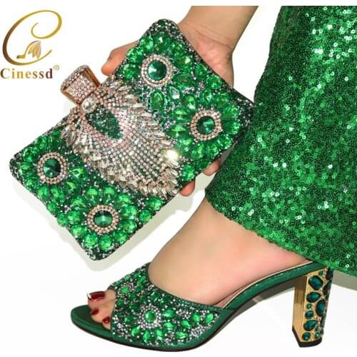 Latest Women Luxury 2021 Rhinestone Wedding Shoe Women Italian African Party Pumps Shoe and Bag African Shoes and Matching Bags