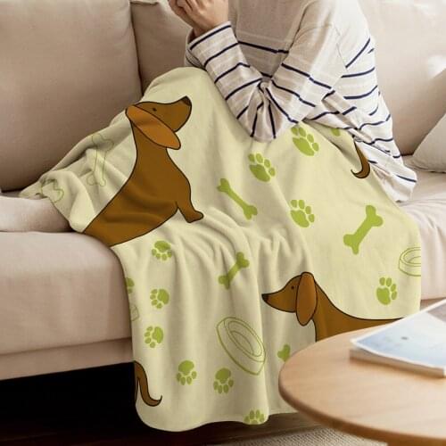 Throw Blanket Dachshund Dog Bone Dog Footprints Throw Blanket Soft Warm Soft Blanket Flannel Blanket