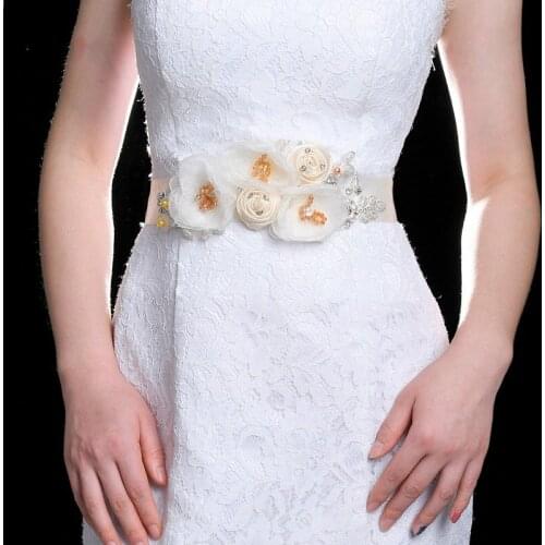 Ivory Dress Sash Beaded Tulle Flowers Belts Bridal Sash for Wedding Gown Women Floral Applique Pearl Belt Maternity Sashes