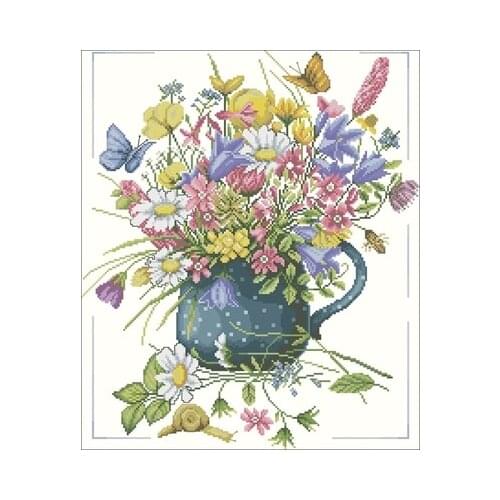 PN-0164074 flowers in a vase Needlework,For Embroidery,DIY 14CT Unprinted Arts Cross stitch kits Set Cross-Stitching Home Decor