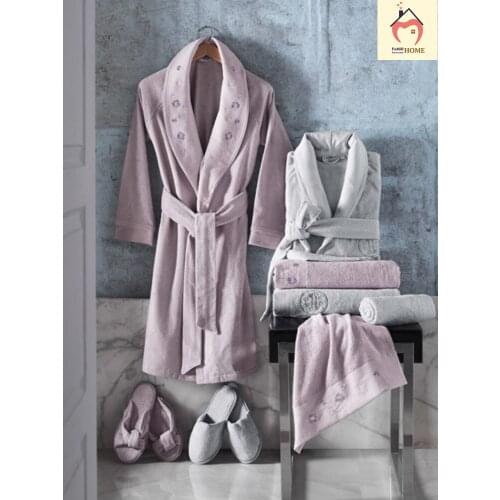 Towels-Bath Hand-Face Spa-Sauna Towel-Set Bath-Bathrobe Bamboo & Cotton 8 pcs Slippers