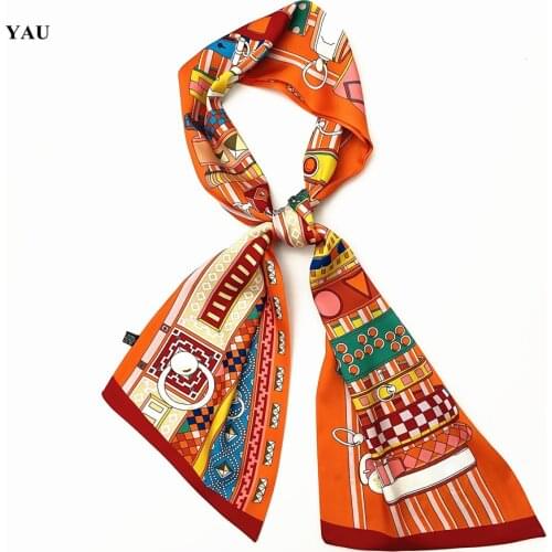 160cm*20cm Luxury Brand Geometric Shape Long Scarf Women Double-sided Twill Silk Scarves Ladies Head Scarf Handkerchief Women