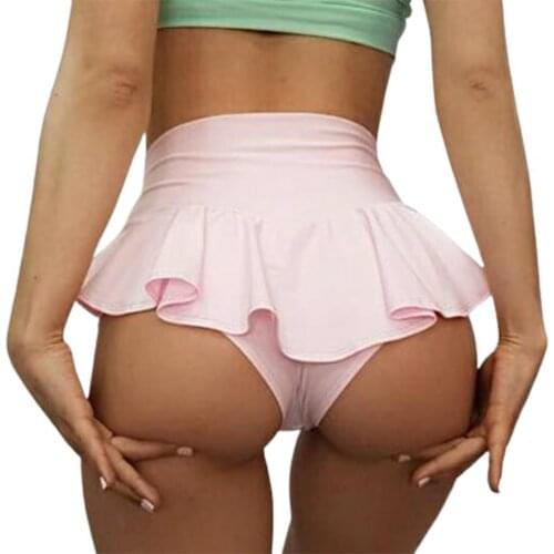 Womens shorts summer sexy solid color stretch high waist beach shorts ruffled quick-drying sweat-absorbent shorts bikini shorts