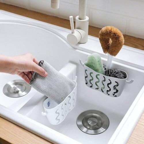 Sucker Sink Drain Basket with Hooks Sponge Soap Storage Hanger Rack Suction Cup Sink Shelf Organizer Kitchen Accessoriess