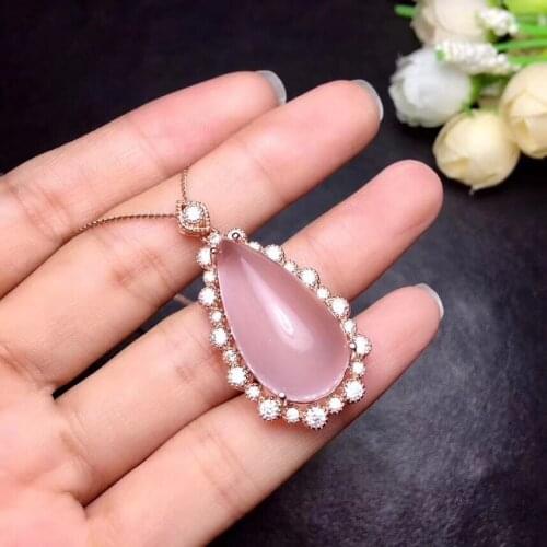 Natural And RealRose Quartz necklace pendant Free shipping Natural Rose Quartz Pendant 925 sterling silver Fine jewelry 13*25mm