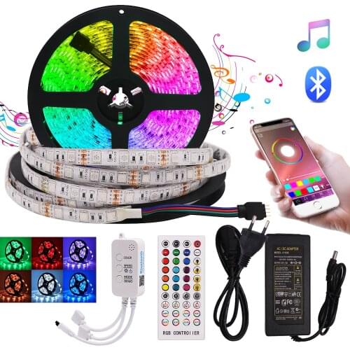 Bluetooth LED Strip Lights RGB 5050 SMD Flexible Ribbon Waterproof RGB LED Light 1m 2m 3m 4m 5m 10m Diode Tape Music Controller
