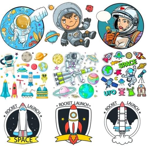 Iron on Astronaut Patches Set for Fashion Clothing DIY T-shirt Applique Heat Transfer Vinyl Rocket Patch StickersThermal Press