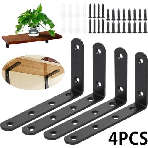 New 4PCS Mental L-Shaped Corner sstand Heavy Support Adjustable Wall Supporting Furniture Hardware Black