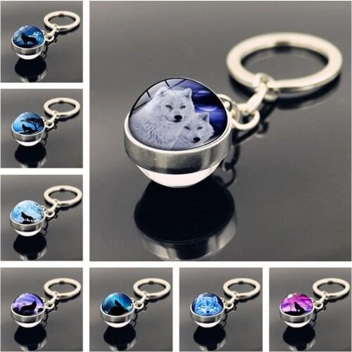 Howling Wolf,The Wolf Howled ,At The Moon Keychain Pendant, Double-sided Glass Ball Luminous Keychain Charms Trinkets Key Chain