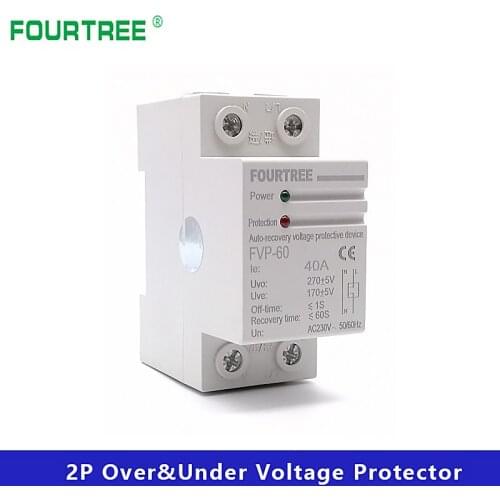 Over And Under Voltage Protective Device Automatic Self-Recovery Reconnect Protection Relay 32/40/50/60A AC 220V Din Rail