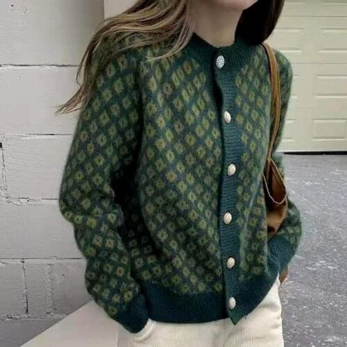 Korobov Autumn Winter New Women Cardigans Sweaters Vintage Knit Long Sleeve O Neck Cardigan Hit Color Patchwork Sweater