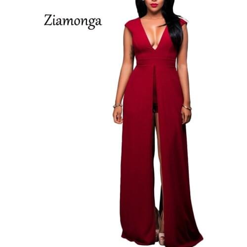 Ziamonga 2017 New Women Maxi Dress Elegant Evening Robe Sexy High Split Long Dress Deep V Neck Floor Length Maxi Dress C2827