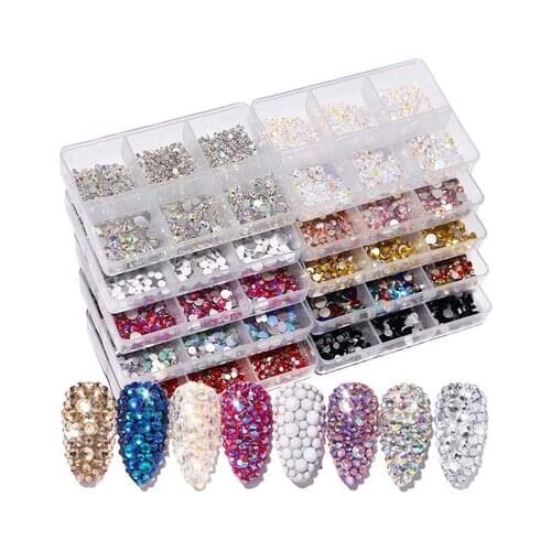 1 Box Crystal Nail Art Rhinestone Gold Silver Clear All Color Flat Bottom Mixed Shape DIY Nail Art 3D Decoration