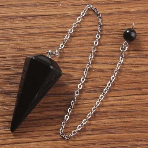 100-Unique Silver Plated Black Agates Hexagon Pyramid Reiki Pendulum Pendant Amulet Chain Fashion Jewelry