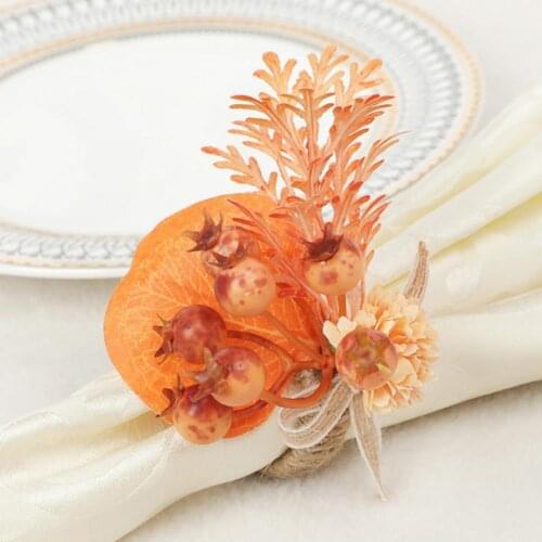 2021 4Pcs New Fall Napkin Ring Handmade Pumpkin Maple Leaf Napkin Buckles Holder for Halloween Thanksgiving Wedding Party