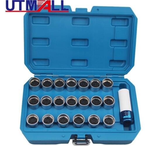 21 PC Wheel Lock Lugnut Anti-theft Lug Nut Screw Removal Key Socket Set For Audi