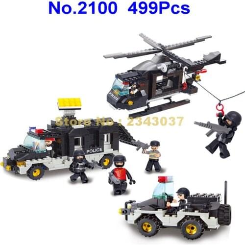 Sluban 499pcs city police riot swat helicopter car truck building blocks Toy