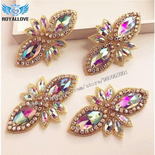 30pieces) Sew Iron on Gold AB crystal Rhinestone Glass Applique Wholesale Bridal Trim DIY shoe Baby Headband Bridal Accessories