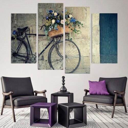 4 Pieces Canvas Painting Vintage Home Decor Print Retro Bike Canvas Oil Painting Wall Picture Living Room Wall Painting HY110