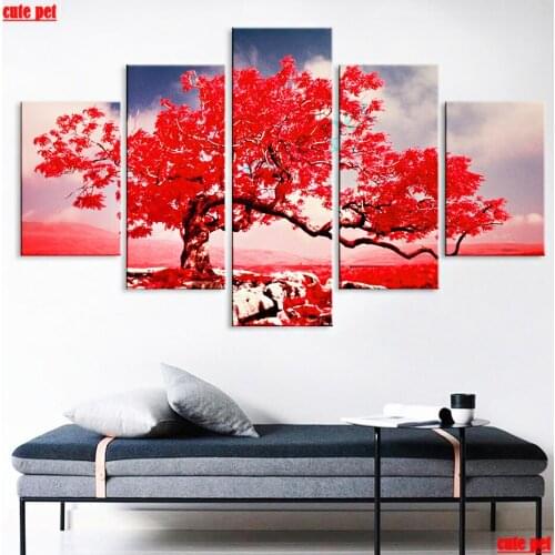 5d Diamond Painting Red tree Cross Stitch Diamond embroidery diy full square Landscape mosaic rhinestone puzzle Home Wall Decor