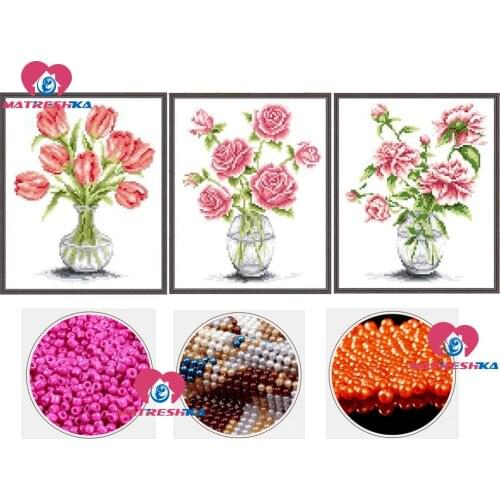 5d beaded cross stitch tulip flower vase embroidery beads home decor beaded cross stitch printed canvas kits borduren met kralen