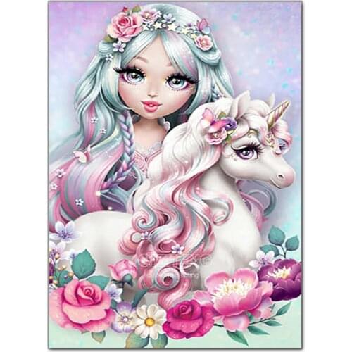 5D Diy Diamond Painting Cartoon Girl Full of Diamond Magic Unicorn Rhinestone Mosaic Handmade Childrens Room Home Decoration