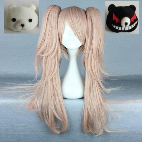 Anime Dangan Ronpa Enoshima Junko Wig Cosplay Costume Danganronpa Women Hair Halloween Women Wigs + White Black Bear Hairpins