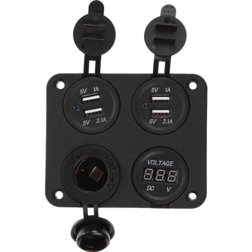 USB Car Charger Cigarette Lighter Socket with Waterproof Cover LED Digital Display Power Outlet Voltmeter Panel