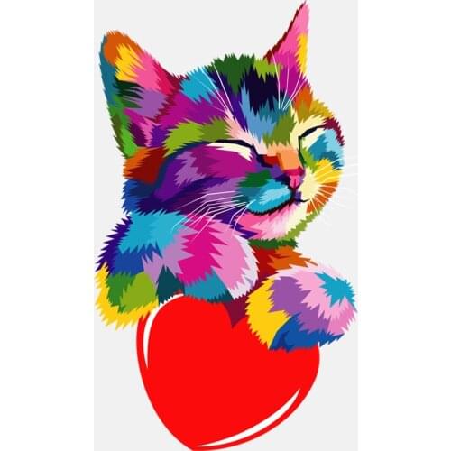 Car Stickers Decor Motorcycle Decals Colorful Cat Holding Heart Decorative Accessories Creative Sunscreen Waterproof PVC,16*10cm