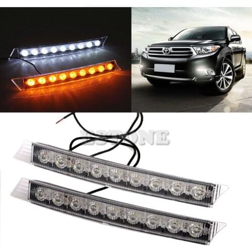 Auto LED Lights 2x 9LEDs Daylight Daytime Running Driving DRL LED Light Yellow Turn Signals Car Exterior Light Bulbs